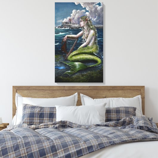 Ierse zeemeermin met harp canvas print (Insitu (Slaapkamer))