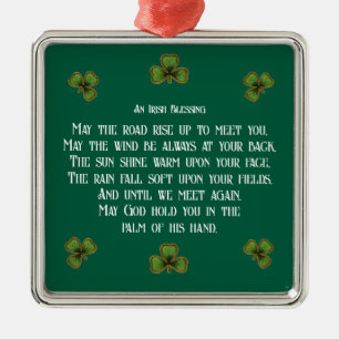 Ierse zegen en groene Shamrock-typografie Metalen Ornament