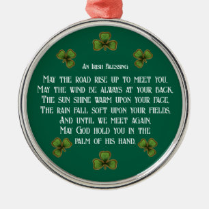 Ierse zegen en groene Shamrock-typografie Metalen Ornament