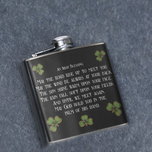 Ierse zegen en klavertjes zwart en groen heupfles