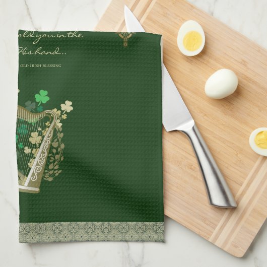 Ierse zegen Harp & Shamrocks Theedoek (Quarter Fold)