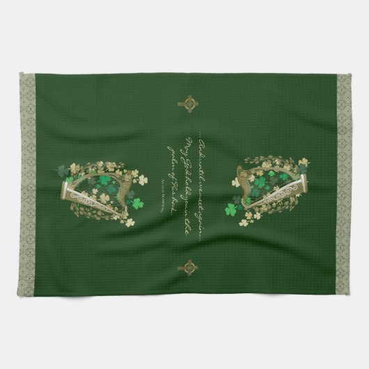 Ierse zegen Harp & Shamrocks Theedoek (Horizontaal)