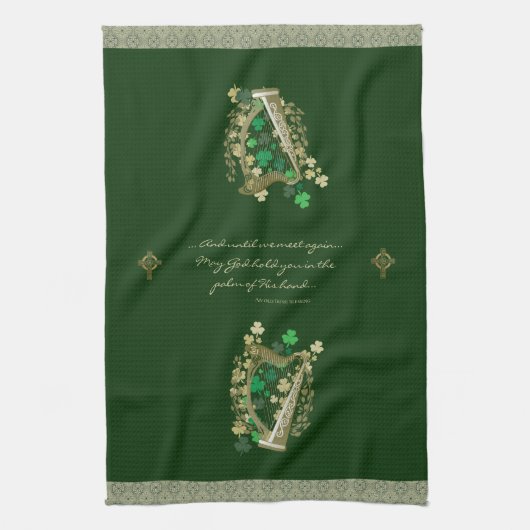 Ierse zegen Harp & Shamrocks Theedoek (Verticaal)