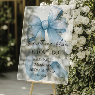 Iets Blau Blauwe Strik Bruidsfeest Welkomstbord Acryl Bord
