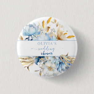 Iets Blau Bloemig Goud Trouw Bruiloft Ronde Button 3,2 Cm