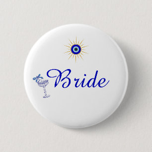 Iets Blau en Griekse Bruidsdouche Ronde Button 5,7 Cm