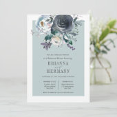 Iets blauw | Bloem bruiloft repetitie diner Kaart (Staand voorkant)