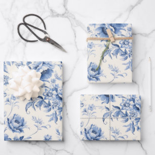 Iets blauw Bloemen Frans Toile Chinoiserie Inpakpapier Vel