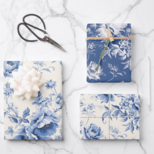 Iets blauw Bloemen Frans Toile Chinoiserie Inpakpapier Vel