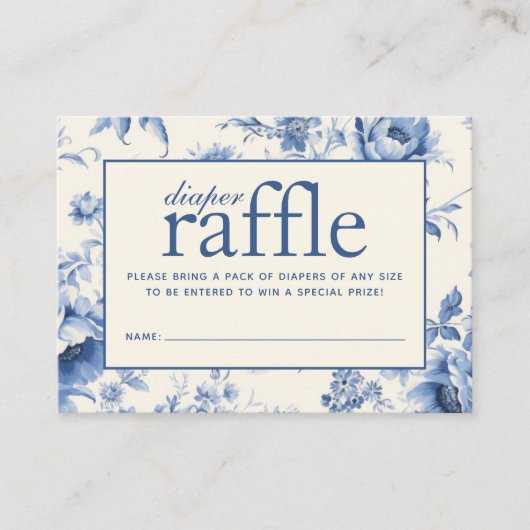 Iets blauw Bloemen Frans Toile Luier Raffle Informatiekaartje (Voorkant)