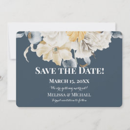IETS BLAUW Bloemen- Horizontale BRUILOFT Save The Date