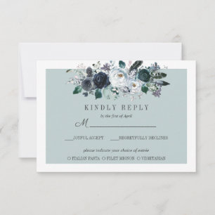 Iets blauw Bloemenbruiloft RSVP MAALTIJD optie Kaartje