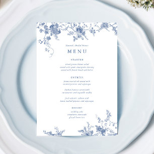 Iets blauw bloemenbruiloft tafel Menu Kaarten