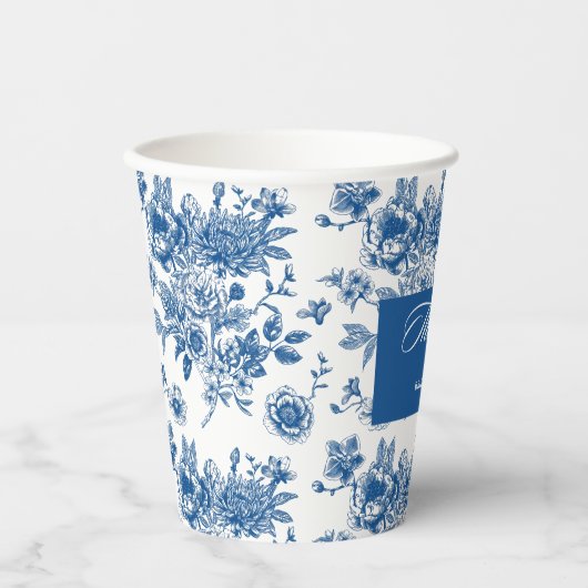 Iets blauw chinoiserie blauwe bruidsdouche papieren bekers (Voorkant)