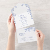 Iets blauw eenvoudig botanisch all in one uitnodiging (Afscheurbaar)