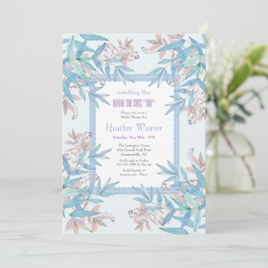 Iets blauw en roze te douche uitnodiging (Staand voorkant)