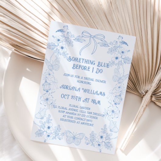 Iets blauw Toile Bow Bruids Douche Uitnodiging