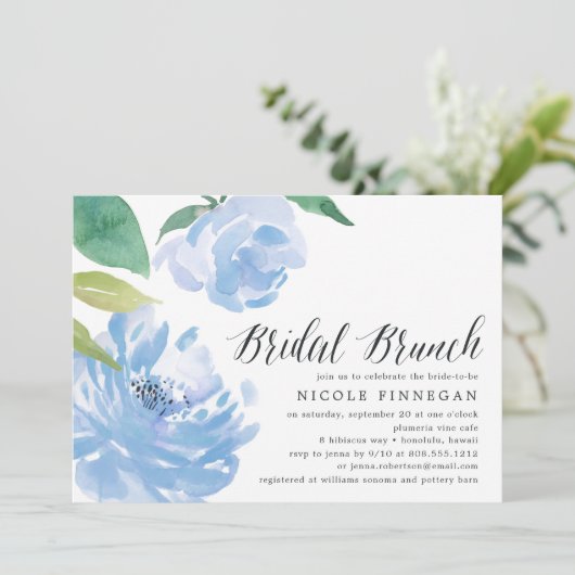 Iets blauw | Uitnodiging van Bridal Brunch (Staand voorkant)