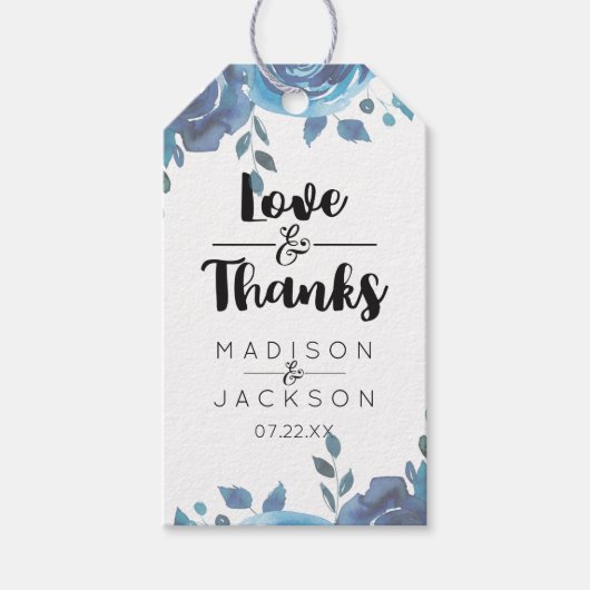 Iets Blauw Waterverf Bruiloft Liefde & Bedankt Cadeaulabel (Voorkant)