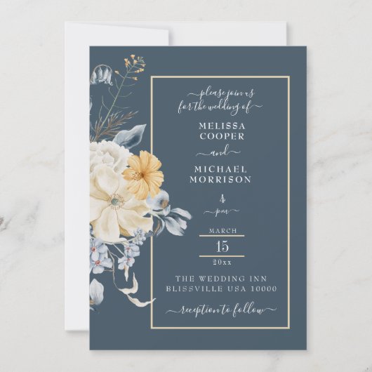 IETS BLAUWE, PASTEL BLOEMEN BRUILOFT KAART (Voorkant)