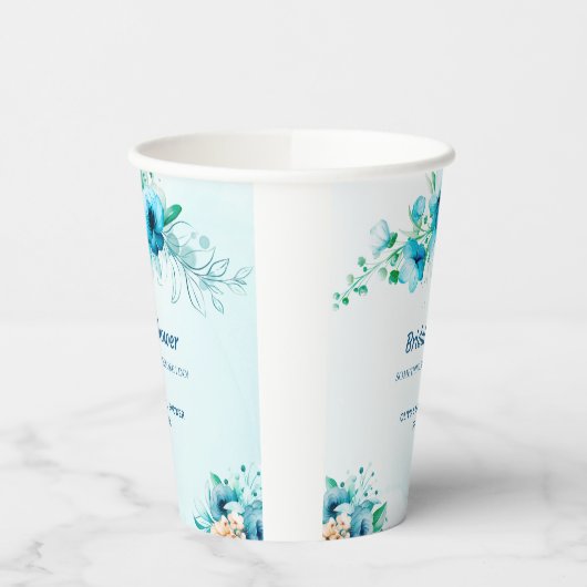 Iets Blauwe Waterverf Floral Vrijgezellenfeest Papieren Bekers (Links)