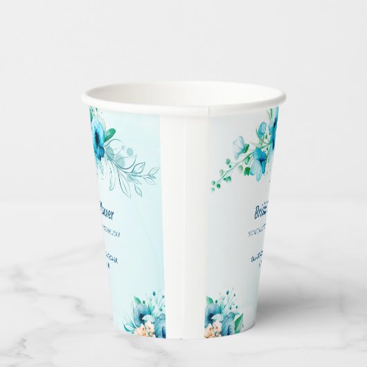 Iets Blauwe Waterverf Floral Vrijgezellenfeest Papieren Bekers (Rechts)