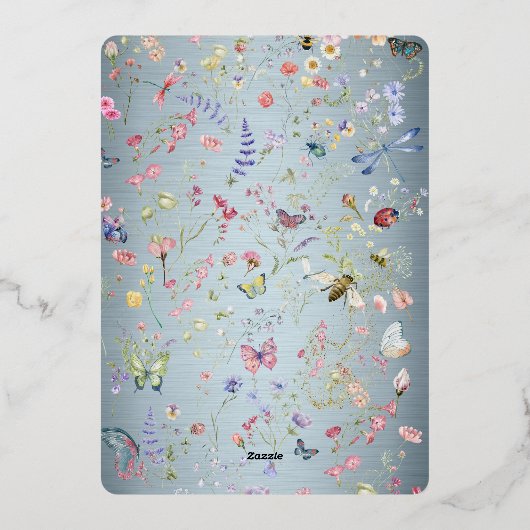 Iets Blauwe Wilde Bloemen Bruiloft Folie Uitnodigi Folie Uitnodiging (Achterkant)