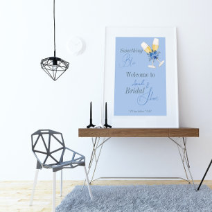 Iets Blauws Aquarel Bloemachtig Bruiloftsfeest Spandoek