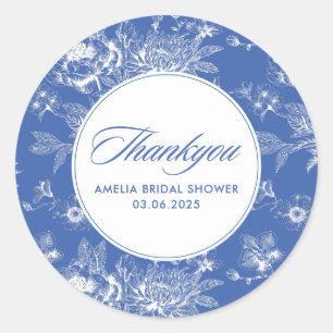 Iets blauws blauwe chinoiserie bruidsdouche ronde sticker