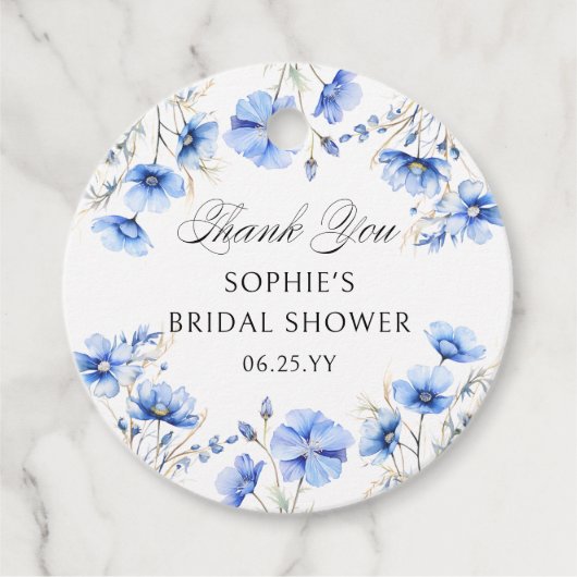 Iets Blauws met Bloemensierkunst Bruidsdouche Bedankjes Labels (Voorkant)