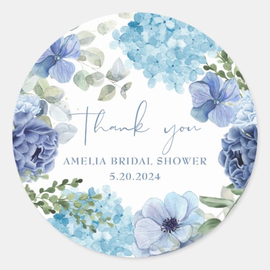 Iets blauws voor ik trouw hydrangea bruidsdouche ronde sticker (Voorkant)