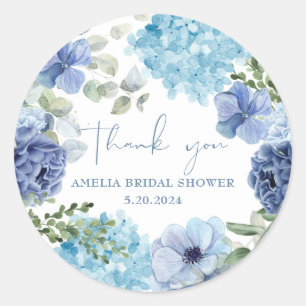 Iets blauws voor ik trouw hydrangea bruidsdouche ronde sticker