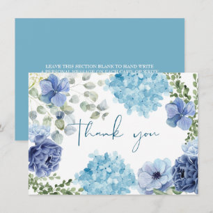 Iets blauws voor mijn bruiloft met hydrangea baby  bedankkaart
