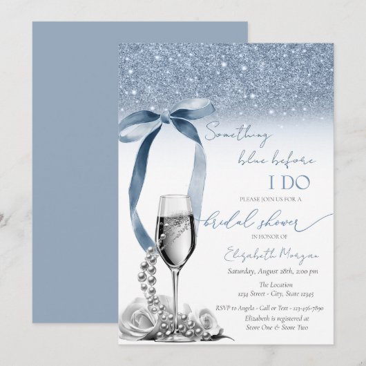 Iets Blauws Voordat ik Glitter Champagne Drink Kaart (Voorkant / Achterkant)