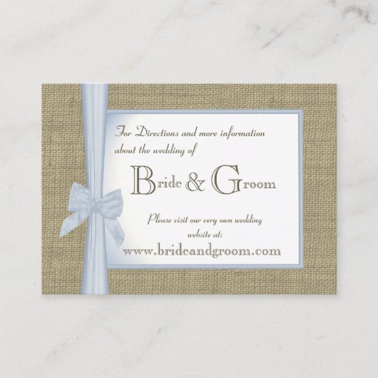 Iets Blue Burlap en Bow Wedding Web Info Informatiekaartje (Voorkant)