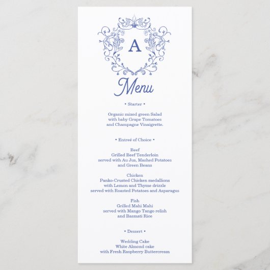 Iets Blue Victoriaans Wedding Menu (Voorkant)