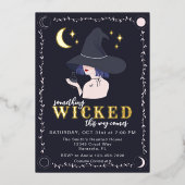 Iets boze heks Halloween feest Folie Uitnodiging (Voorkant)