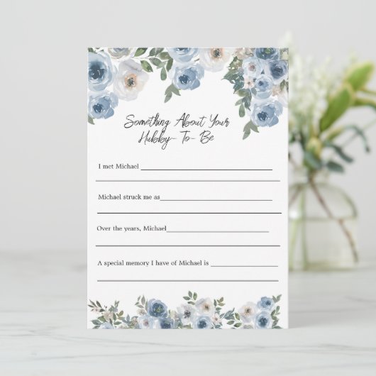 Iets over Hubby Vrijgezellenfeest Game Kaart (Staand voorkant)