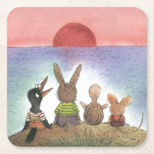 Iets rood vierkante kartonnen onderzetter