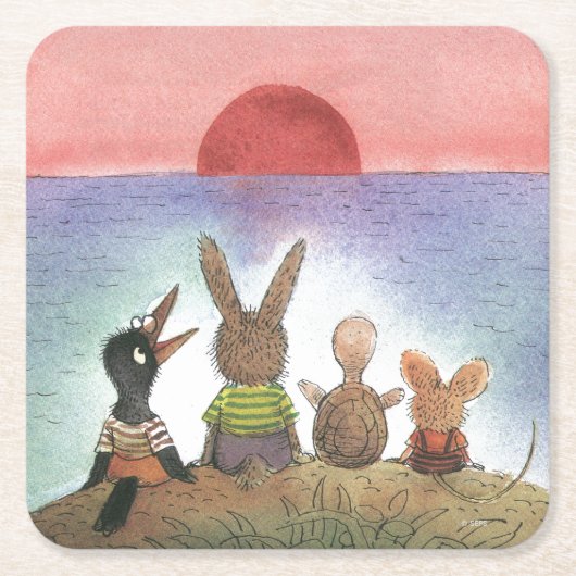 Iets rood vierkante kartonnen onderzetter (Voorkant)