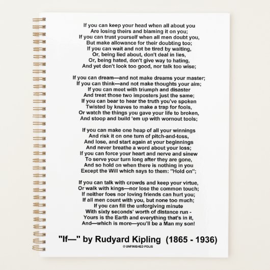 If- Poem by Rudyard Kipling (No Kipling Afbeelding Planner (Voorkant)