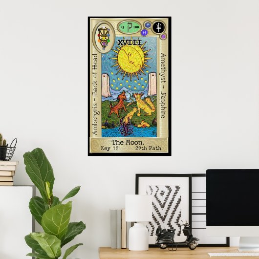 Ifdawn Deepdroom Tarot Key 18 ~ The Moon Poster (Thuiskantoor)