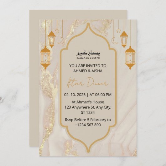 Iftar diner uitnodiging ramadan goud marmer (Voorkant / Achterkant)