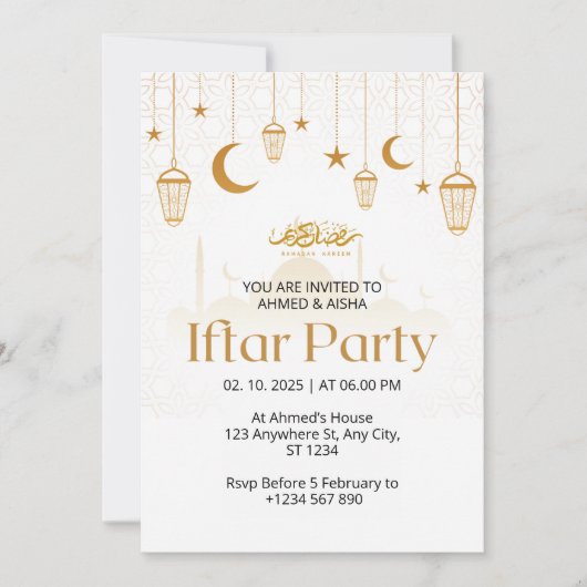 Iftar diner uitnodiging ramadan lentern en moskee (Voorkant)