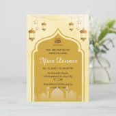 Iftar diner uitnodiging ramadan moskee goud (Staand voorkant)