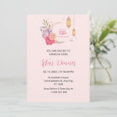 Iftar diner uitnodiging ramadan roze met maan (Staand voorkant)