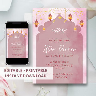 Iftar diner uitnodiging ramadan roze moskee