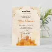 Iftar dineruitnodiging ramadan waterverf moskee kaart (Staand voorkant)
