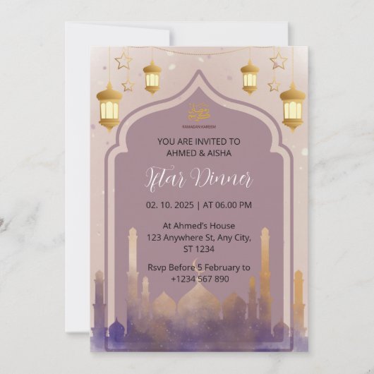 Iftar dineruitnodiging ramadan waterverf moskee kaart (Voorkant)