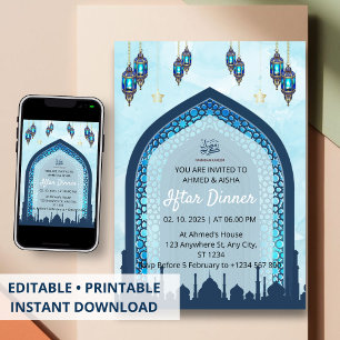 Iftar dineruitnodiging ramadan waterverf moskee kaart